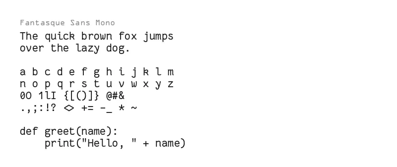 Sample text rendered in Fantasque Sans Mono Sample text rendered in Fantasque Sans Mono