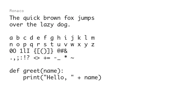 Sample text rendered in Monaco Sample text rendered in Monaco