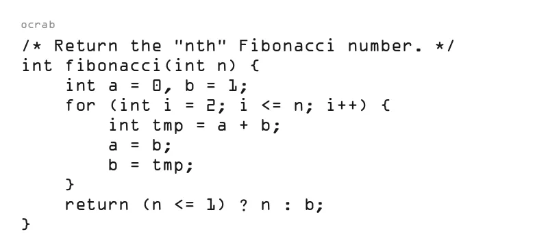 C code sample rendered in ocrab C code sample rendered in ocrab