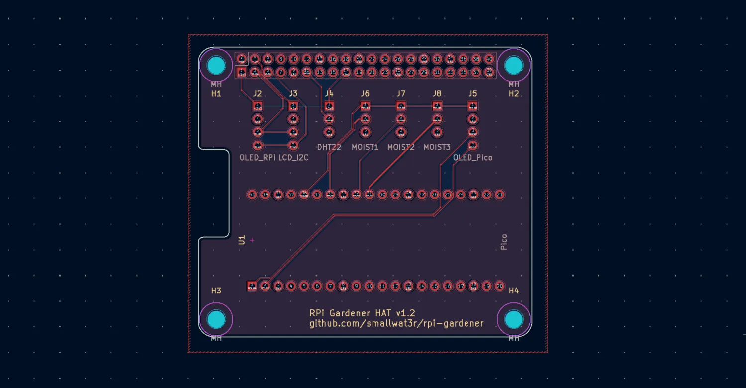 Custom PCB HAT design in KiCad with Pico slot and sensor connectors